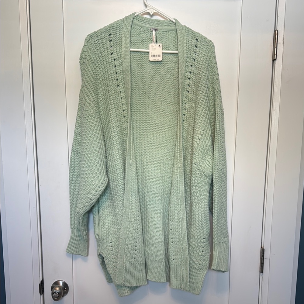 Free People Green Cardigan Sweater Oversized Knit